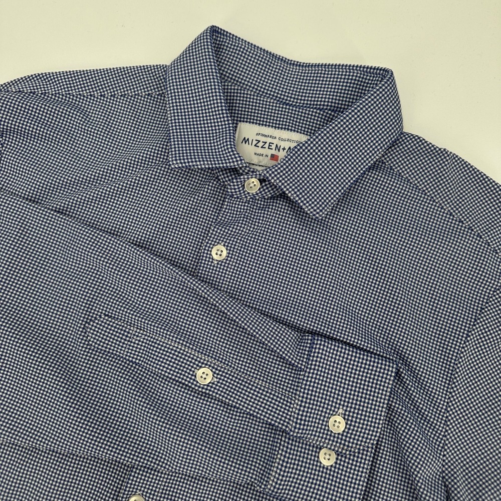 Mizzen+Main Spinnaker‎ Trim Fit Gingham Performance Shirt Mens XL Navy White